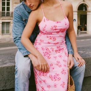 Rouje Pink Floral Midi Dress